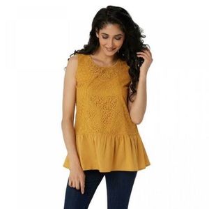 Logo Lavish Cotton Blend Lace & Knit Bohemian Tank Top with Ruffle, Boho Tank